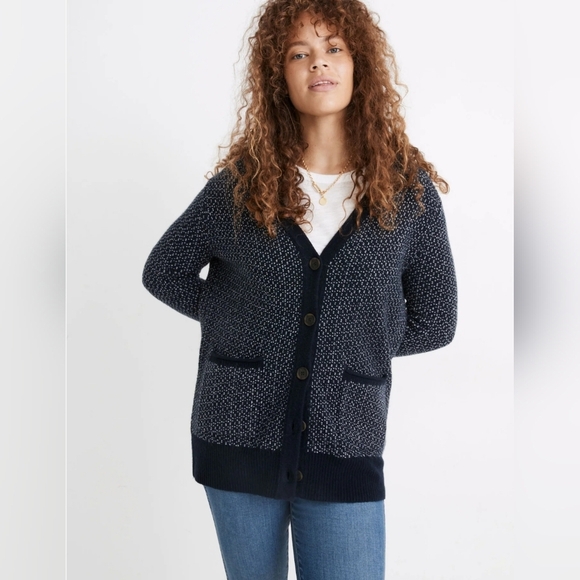 Madewell Bird's Eye Maysfield Cardigan Sweater in Coziest Yarn Womens Small - Picture 11 of 13